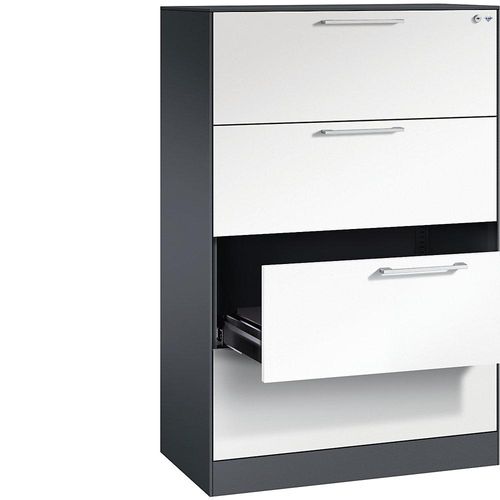 4065714900561 - Karteikartenschrank 2-bahnig fÃ¼r A4 quer 4 SchÃ¼be mit Vollauszug & BÃ¼gelgriffen Zentralverschluss B 800 x T 435 x H 1298 mm schwarzgrau weiÃŸ