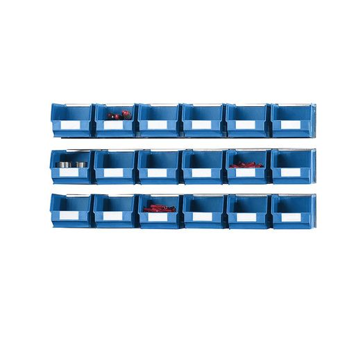 4053133005752 - Einhängeschienen-Set mit Sichtlagerkästen 3 Schienen 18 Kästen blau kaiserkraft 4053133005752 - Einhängeschienen-Set mit Sichtlagerkästen 3 Schienen 18 Kästen blau kaiserkraft