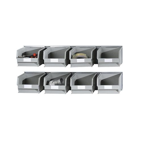 4053133005806 - Einhängeschienen-Set mit Sichtlagerkästen 2 Schienen 8 Kästen grau kaiserkraft