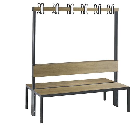 4065714248823 - Garderobenbank Basic Plus 2-seitig Rückenlehne ohne Schuhrost Fußgestell schwarzgrau RAL 7021 B 1500 mm Dekor Eiche Ser 4065714248823 - Garderobenbank Basic Plus 2-seitig Rückenlehne ohne Schuhrost Fußgestell schwarzgrau RAL 7021 B 1500 mm Dekor Eiche Ser