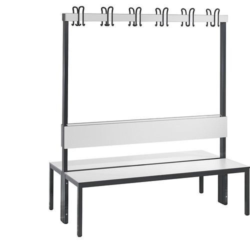 4063332799628 - Garderobenbank Basic Plus 2-seitig Rückenlehne ohne Schuhrost Fußgestell schwarzgrau RAL 7021 B 1500 mm Dekor weiß 4063332799628 - Garderobenbank Basic Plus 2-seitig Rückenlehne ohne Schuhrost Fußgestell schwarzgrau RAL 7021 B 1500 mm Dekor weiß