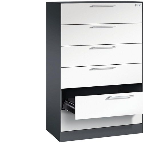 4065714461802 - Karteikartenschrank 3-bahnig fÃ¼r A5 quer 6 SchÃ¼be mit Vollauszug & BÃ¼gelgriffen Zentralverschluss B 800 x T 435 x H 1298 mm schwarzgrau weiÃŸ