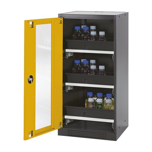 4250101135408 - asecos Labor-Chemikalienschrank 1-türig halbhoch 3 Auszüge mit Sichtfenster gelb 4250101135408 - asecos Labor-Chemikalienschrank 1-türig halbhoch 3 Auszüge mit Sichtfenster gelb