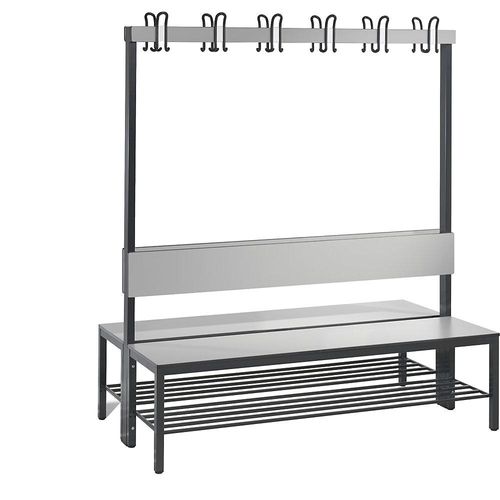 4063332799680 - Garderobenbank Basic Plus 2-seitig Rückenlehne mit Schuhrost Fußgestell schwarzgrau RAL 7021 B 1500 mm Dekor silbergrau 4063332799680 - Garderobenbank Basic Plus 2-seitig Rückenlehne mit Schuhrost Fußgestell schwarzgrau RAL 7021 B 1500 mm Dekor silbergrau