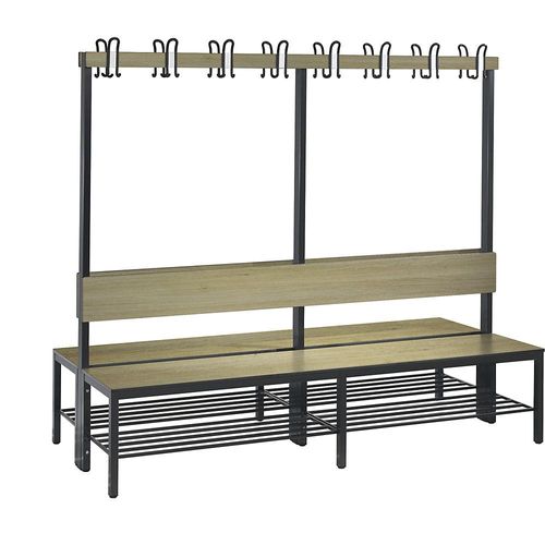4063332800225 - Garderobenbank Basic Plus 2-seitig Rückenlehne mit Schuhrost Fußgestell schwarzgrau RAL 7021 B 1960 mm Dekor Eiche Ser 4063332800225 - Garderobenbank Basic Plus 2-seitig Rückenlehne mit Schuhrost Fußgestell schwarzgrau RAL 7021 B 1960 mm Dekor Eiche Ser