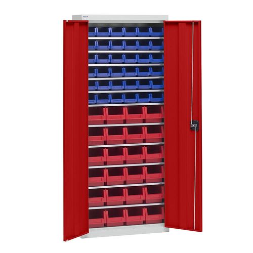 4061753278197 - eurokraft pro Materialschrank mit Lagerkästen Höhe 1575 mm 11 Fachböden lichtgrau verkehrsrot 4061753278197 - eurokraft pro Materialschrank mit Lagerkästen Höhe 1575 mm 11 Fachböden lichtgrau verkehrsrot