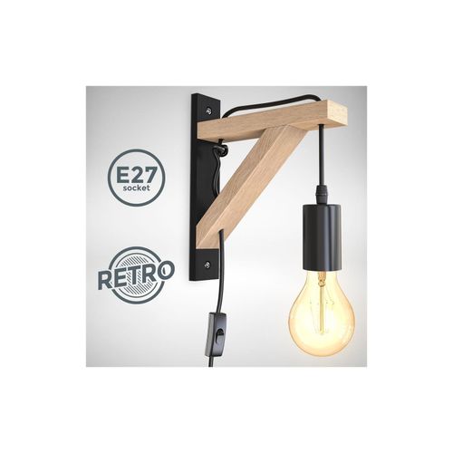 4057722005956 - Led Wandleuchte Industriell Metall Holz Retrolampe Vintage schwarz E27 Kabel - Bklicht 4057722005956 - Led Wandleuchte Industriell Metall Holz Retrolampe Vintage schwarz E27 Kabel - Bklicht