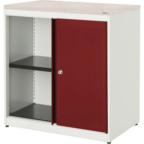 4250633343876 - mauser Schiebetürenschrank akustisch wirksam Kunststoffplatte HxBxT 830 x 800 x 432 mm 1 Fachboden reinweiß rubinrot Berglärche 4250633343876 - mauser Schiebetürenschrank akustisch wirksam Kunststoffplatte HxBxT 830 x 800 x 432 mm 1 Fachboden reinweiß rubinrot Berglärche