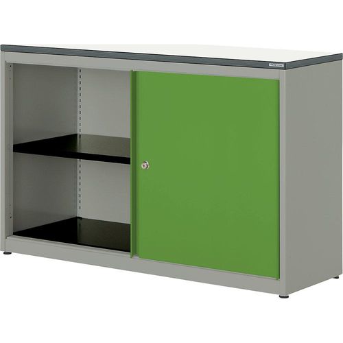 4250633329436 - mauser Schiebetürenschrank HxBxT 830 x 1200 x 432 mm Kunststoffplatte 1 Fachboden weißaluminium gelbgrün weiß 4250633329436 - mauser Schiebetürenschrank HxBxT 830 x 1200 x 432 mm Kunststoffplatte 1 Fachboden weißaluminium gelbgrün weiß