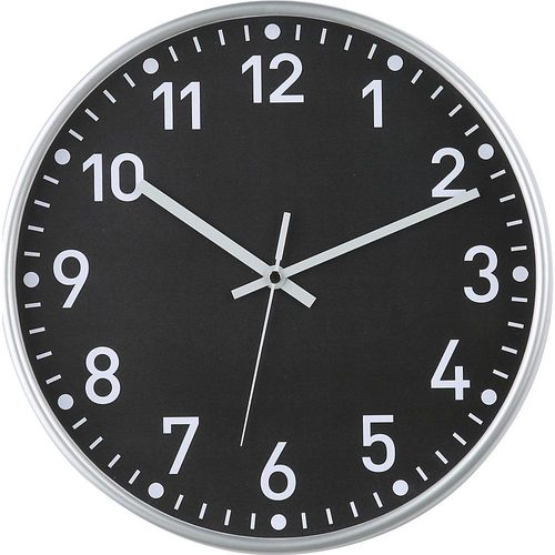 4030275062157 - Wanduhr Quarzuhrwerk Ø 300 mm Gehäuse silber Zifferblatt schwarz kaiserkraft