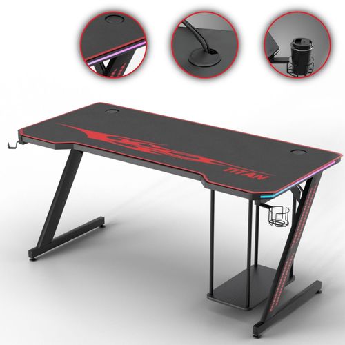 4260595752913 - Gaming Tisch 140 cm titan mit led Beleuchtung und Mauspad - My Sit 4260595752913 - Gaming Tisch 140 cm titan mit led Beleuchtung und Mauspad - My Sit
