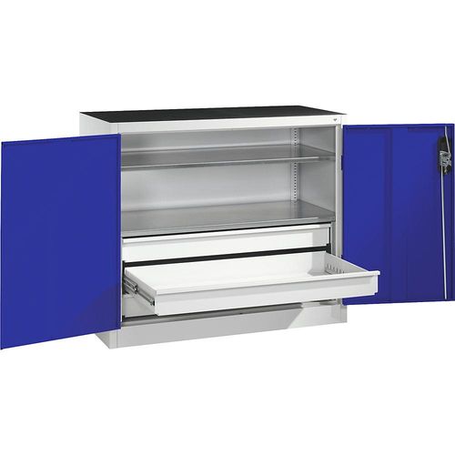 4064615142704 - Werkstatt-Beistellschrank mit Flügeltüren und Schubladen HxBxT 1000 x 1200 x 500 mm lichtgrau enzianblau C+P 4064615142704 - Werkstatt-Beistellschrank mit Flügeltüren und Schubladen HxBxT 1000 x 1200 x 500 mm lichtgrau enzianblau C+P