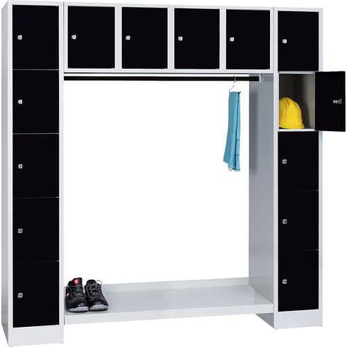 4250618216515 - Garderobensystem offen Gesamt-HxB 1850 x 1800 mm 14 Fächer tiefschwarz RAL 9005 4250618216515 - Garderobensystem offen Gesamt-HxB 1850 x 1800 mm 14 Fächer tiefschwarz RAL 9005