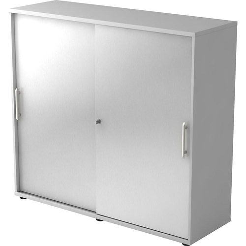 4032062026809 - FINO - Schiebetürenschrank je 2 Fachböden 1 Trennwand HxBxT 1100 x 1200 x 400 mm lichtgrau   alusilber