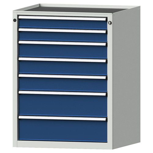 4014641058357 - Schubladenschrank BxT 760 x 675 mm Schubladentraglast 100 kg 7 Schubladen Höhe 980 mm Front enzianblau