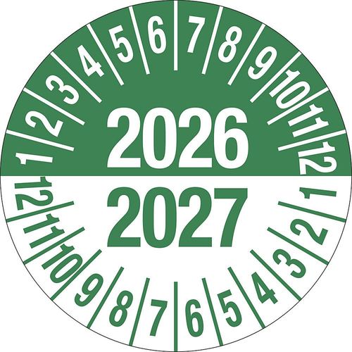 4061466088564 - Prüfplakette Mehrjahreszahlen grün Dokumentenfolie Ø 35 mm VE 10 Stk 2026 2027 4061466088564 - Prüfplakette Mehrjahreszahlen grün Dokumentenfolie Ø 35 mm VE 10 Stk 2026 2027