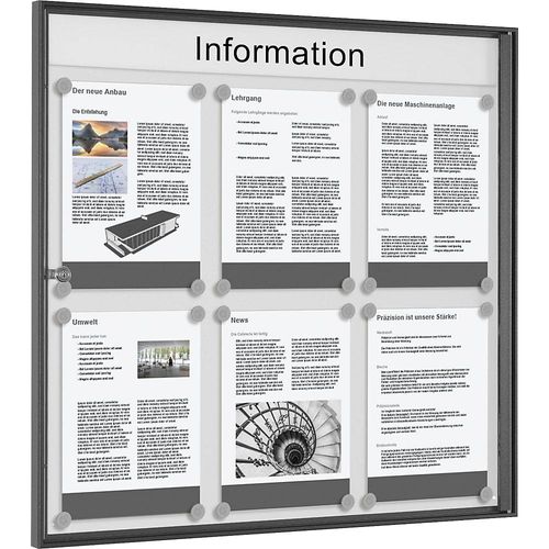 4260256793088 - Schaar - Schaukasten BxTxH 725x27x700 mm 6xDIN A4 Aluprofile anthrazit ESG-Glas Rückwand weiß magneth 4260256793088 - Schaar - Schaukasten BxTxH 725x27x700 mm 6xDIN A4 Aluprofile anthrazit ESG-Glas Rückwand weiß magneth