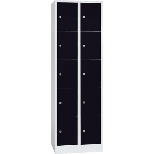 4250618215761 - 5er-Schließfachschrank Dresden 2 Abteile lichtgrau tiefschwarz B 600 mm mit Bodensockel 4250618215761 - 5er-Schließfachschrank Dresden 2 Abteile lichtgrau tiefschwarz B 600 mm mit Bodensockel