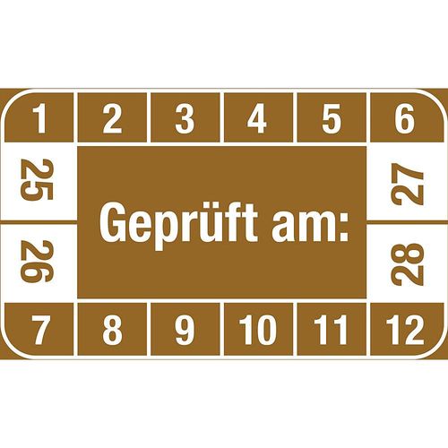 4061466088250 - Mehrjahresplakette Geprüft am LxH 40 x 25 mm VE 10 Stk braun 25 - 28 4061466088250 - Mehrjahresplakette Geprüft am LxH 40 x 25 mm VE 10 Stk braun 25 - 28