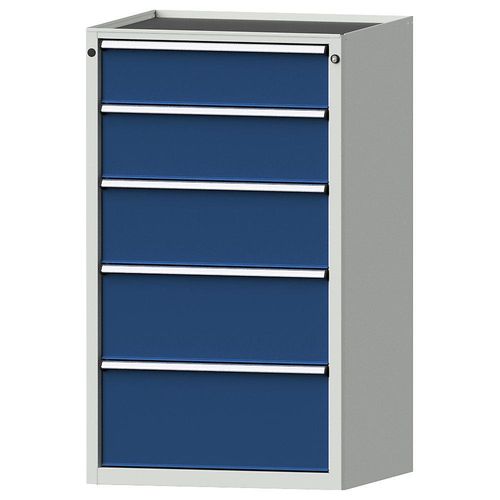 4014641094157 - Schubladenschrank BxT 760 x 675 mm Schubladentraglast 200 kg 5 Schubladen Höhe 1280 mm Front enzianblau