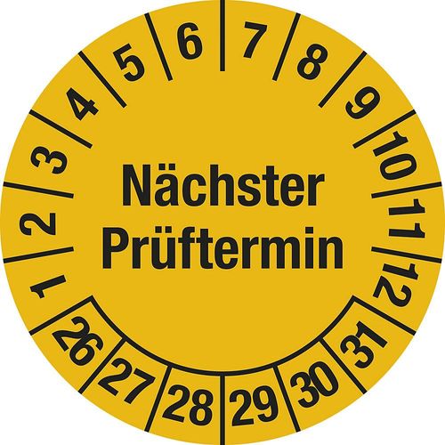 4061466087826 - Nächster Prüftermin Mehrjahreszahlen Dokumentenfolie Ø 25 mm VE 10 Stk 26 - 31 gelb