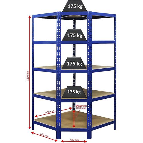 4063324086194 - Schwerlastregal Eckelement HxBxT 1800 x 900 x 600 mm blau