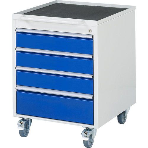 4040376895110 - Rollcontainer HxBxT 765 x 580 x 650 mm 4 Schubladen lichtgrau   enzianblau