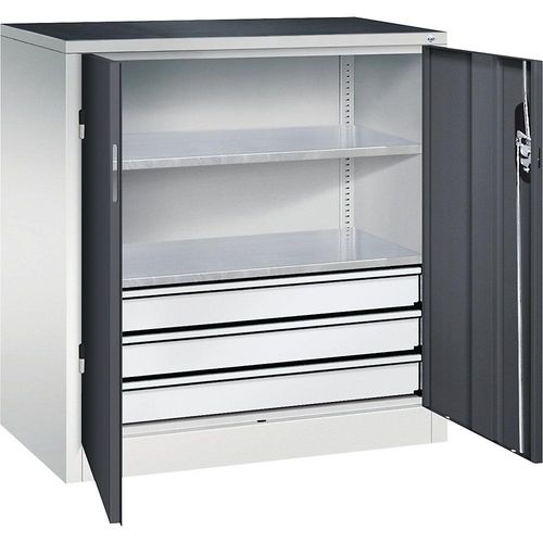 4064615139070 - Werkstatt-Beistellschrank mit Flügeltüren und Schubladen HxBxT 1000 x 930 x 500 mm lichtgrau schwarzgrau 4064615139070 - Werkstatt-Beistellschrank mit Flügeltüren und Schubladen HxBxT 1000 x 930 x 500 mm lichtgrau schwarzgrau