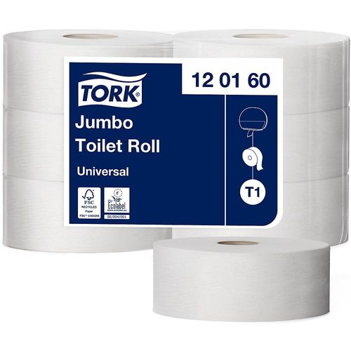 7310791199542 - TORK JUMBO - Toilettenpapier Industrierolle Standard-Tissue 1-lagig weiß VE 6 Rollen ab 21 VE