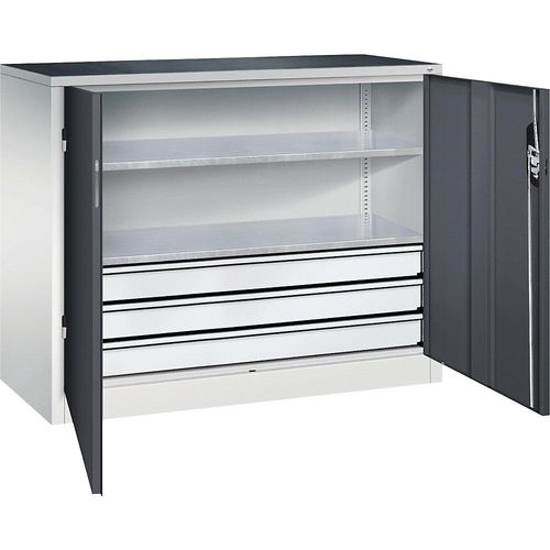 4064615143084 - Werkstatt-Beistellschrank mit Flügeltüren und Schubladen HxBxT 1000 x 1200 x 500 mm lichtgrau schwarzgrau 4064615143084 - Werkstatt-Beistellschrank mit Flügeltüren und Schubladen HxBxT 1000 x 1200 x 500 mm lichtgrau schwarzgrau