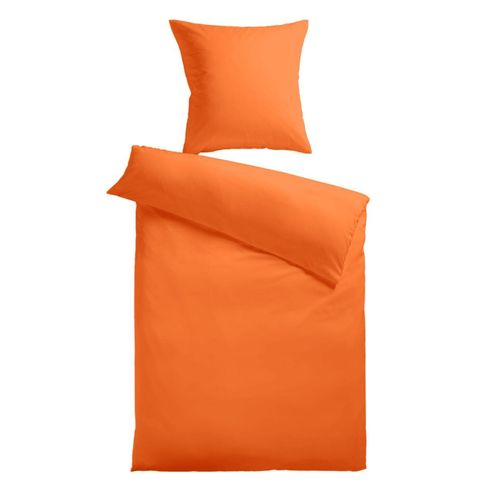 4024008025298 - Baumwoll-Satin Bettwäsche Uni 80 x 80 + 155 x 200 cm Farbe orange