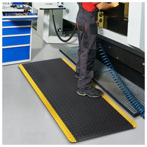 4251041609585 - Anti-Ermüdungsmatte Heavy-Duty Tire Tuff Schwarz-Gelb Doppellagig Gelenkschonende Arbeitsplatzmatte