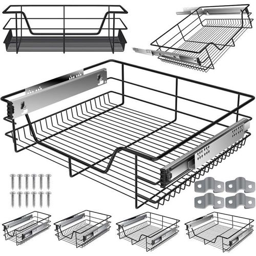 4255598315197 - Teleskopschublade Küchenschublade Küchenschrank Korbauszug Schrankauszug Vollauszug Schublade 1x 60cm - Schwarz - Schwarz - Kesser