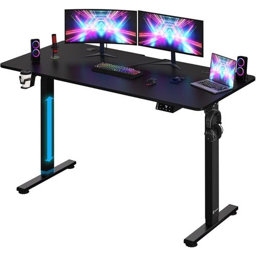 4251779110759 - Höhenverstellbarer Schreibtisch mit Tischplatte Elektrisch lcd- Display 73-118cm Stahlgestell Büro Gaming Computertisch 140cm Schwarz - Casaria