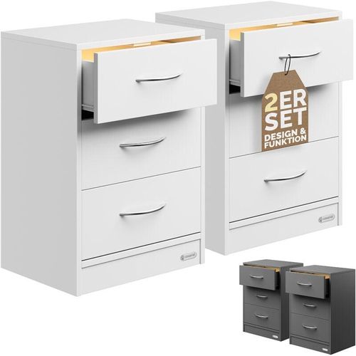 4251779129485 - Nachttisch Eloise 3 Schubladen Kabelführung Wandbefestigung Boxspringbett Schlafzimmer Nachtschrank Nachtkonsole Nachtkommode Holz 54x39x28cm 2er Set