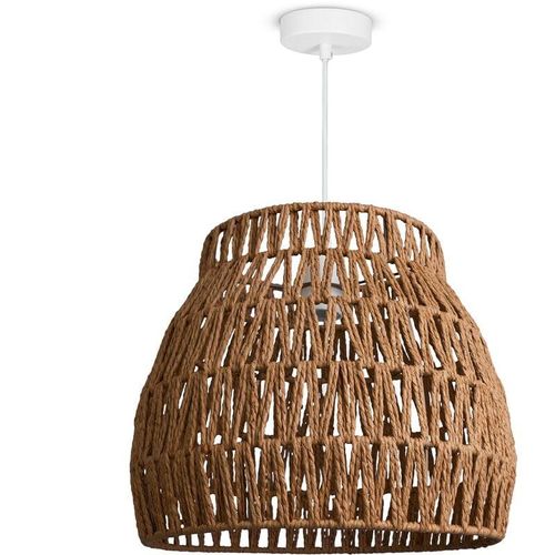 4061981229107 - Pendellampe led Hängeleuchte Wohnzimmer Schlafzimmer Esszimmer Schirm Papier E27 Pendelleuchte - Weiß Natur (Ø35cm) - Paco Home