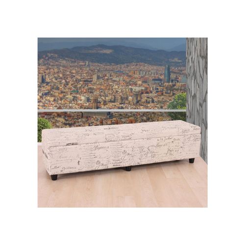 4057651061771 - Aufbewahrungs-Truhe Kriens XXL Sitzbank Bank Stoff Textil 45x180x45cm ~ Schriftzug creme