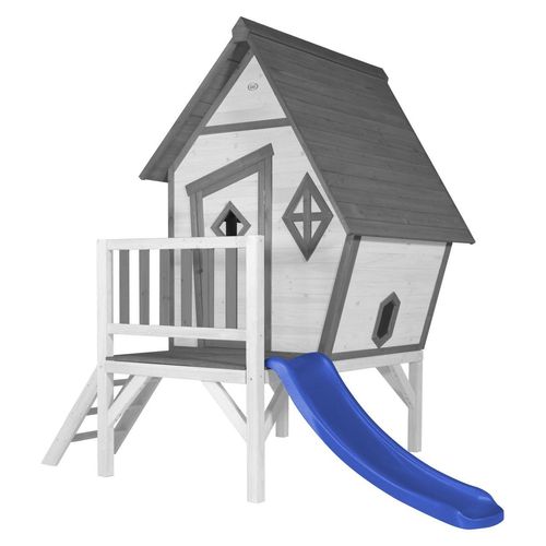 8717973933779 - Spielhaus Cabin xl in Weiß mit Rutsche in Blau Stelzenhaus aus fsc Holz für Kinder Kleiner Spielturm für den Garten - Grau - AXI