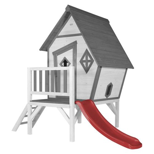 8717973933595 - Spielhaus Cabin xl in Weiß mit Rutsche in Rot Stelzenhaus aus fsc Holz für Kinder Kleiner Spielturm für den Garten - Weiß - AXI