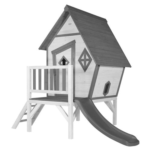 8717973938033 - Spielhaus Cabin xl in Weiß mit Rutsche in Grau Stelzenhaus aus fsc Holz für Kinder Kleiner Spielturm für den Garten - Grau - AXI