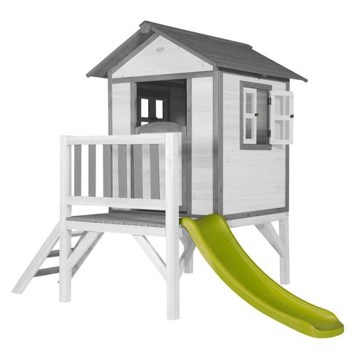 8717973938910 - - Spielhaus Beach Lodge xl in Weiß mit hellgrüner Rutsche | Stelzenhaus aus fsc Holz für Kinder | Kleiner Spielturm für den Garten - Weiß