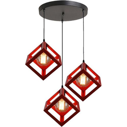 5080300185183 - Pendelleuchte Würfel 3 Flammig Kronleuchter mit Metall Käfig Vintage Hängelampe im Industri Stil E27 Fassung Art Lampen Decor für Wohnzimmer