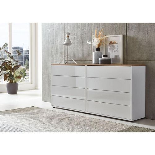 4260593579727 - Bmg Möbel - Kommode Mailand Set 1 Artisan (in weiß-Oberboden Artisan Eiche Hochglanz weiß) Schubladenkommode Anrichte Sideboard - Weiß