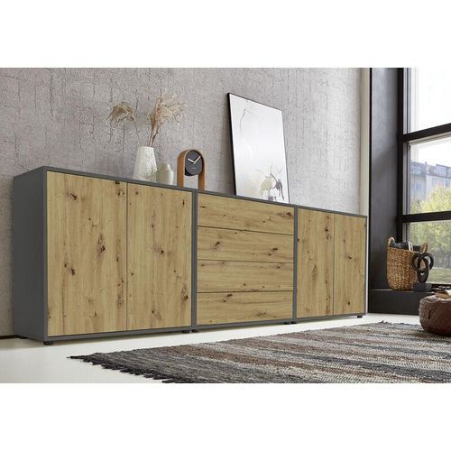 4260593581416 - BMG Möbel Sideboard Mailand Set 5 (Schubladenkommode Kommode Anrichte in anthrazit Artisan) Push-to-open-Funktion - Grau