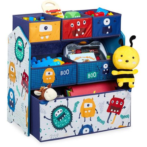 4052025375102 - Kinderregal mit 6 Stoffboxen Monster Design HxBxT 66 x 635 x 30 cm Spielzeugregal fürs Kinderzimmer bunt - Relaxdays