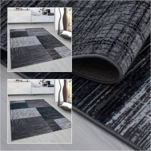 4053658999093 - Teppich Designer Modern Wohnzimmer Kariert Design Meliert Türkis Schwarz 4053658999093 - Teppich Designer Modern Wohnzimmer Kariert Design Meliert Türkis Schwarz