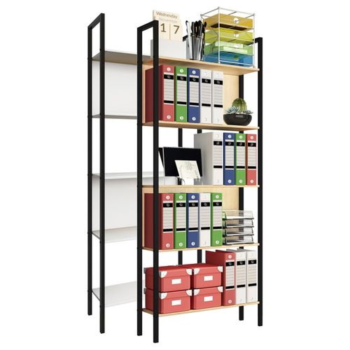 4051814441677 - Aktenregal Holzregal mit Metallrahmen stehend platzsparendes Büroregal Maße ca H 165 x B 62 x T 24 cm Elegantes Regal Standregal ¿ Flakos 5 Gr 62 weiß B62cm H165cm T24cm Metall Holz Spanplatte Holzwerkstoff Regale 4051814441677 - Aktenregal Holzregal mit Metallrahmen stehend platzsparendes Büroregal Maße ca H 165 x B 62 x T 24 cm Elegantes Regal Standregal ¿ Flakos 5 Gr 62 weiß B62cm H165cm T24cm Metall Holz Spanplatte Holzwerkstoff Regale