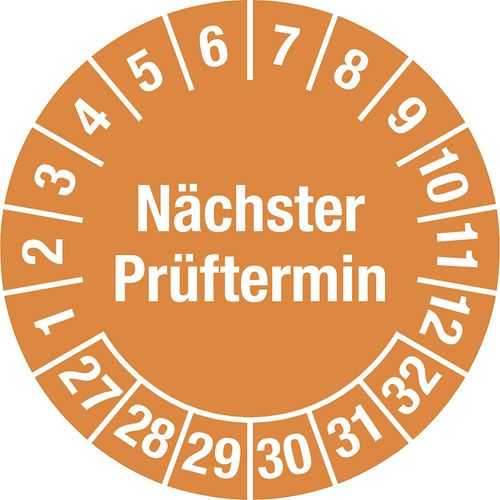 4061466112979 - Nächster Prüftermin Mehrjahreszahlen Dokumentenfolie Ø 25 mm VE 10 Stk 27 - 32 orange