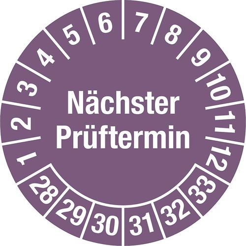 4061466113013 - Nächster Prüftermin Mehrjahreszahlen Dokumentenfolie Ø 30 mm VE 10 Stk 28 - 33 violett