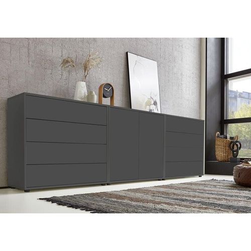 4260593581379 - Bmg Möbel - Sideboard Mailand Set 4 (Schubladenkommode Kommode Anrichte in anthrazit) Push-to-open-Funktion - Grau